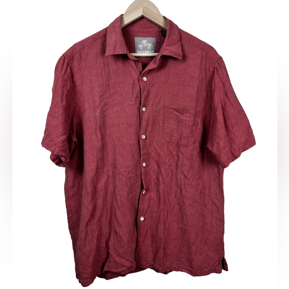 Margaritaville • Red Silk Linen Button Down Short Sleeve